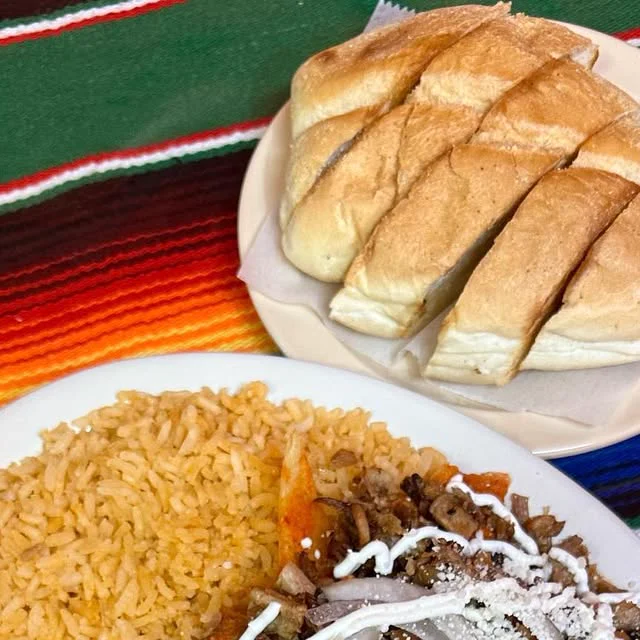 Chilaquiles with rice and bread